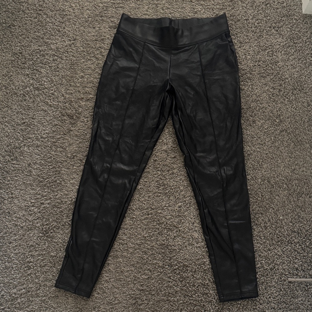 HUE Black Faux Leather Pants